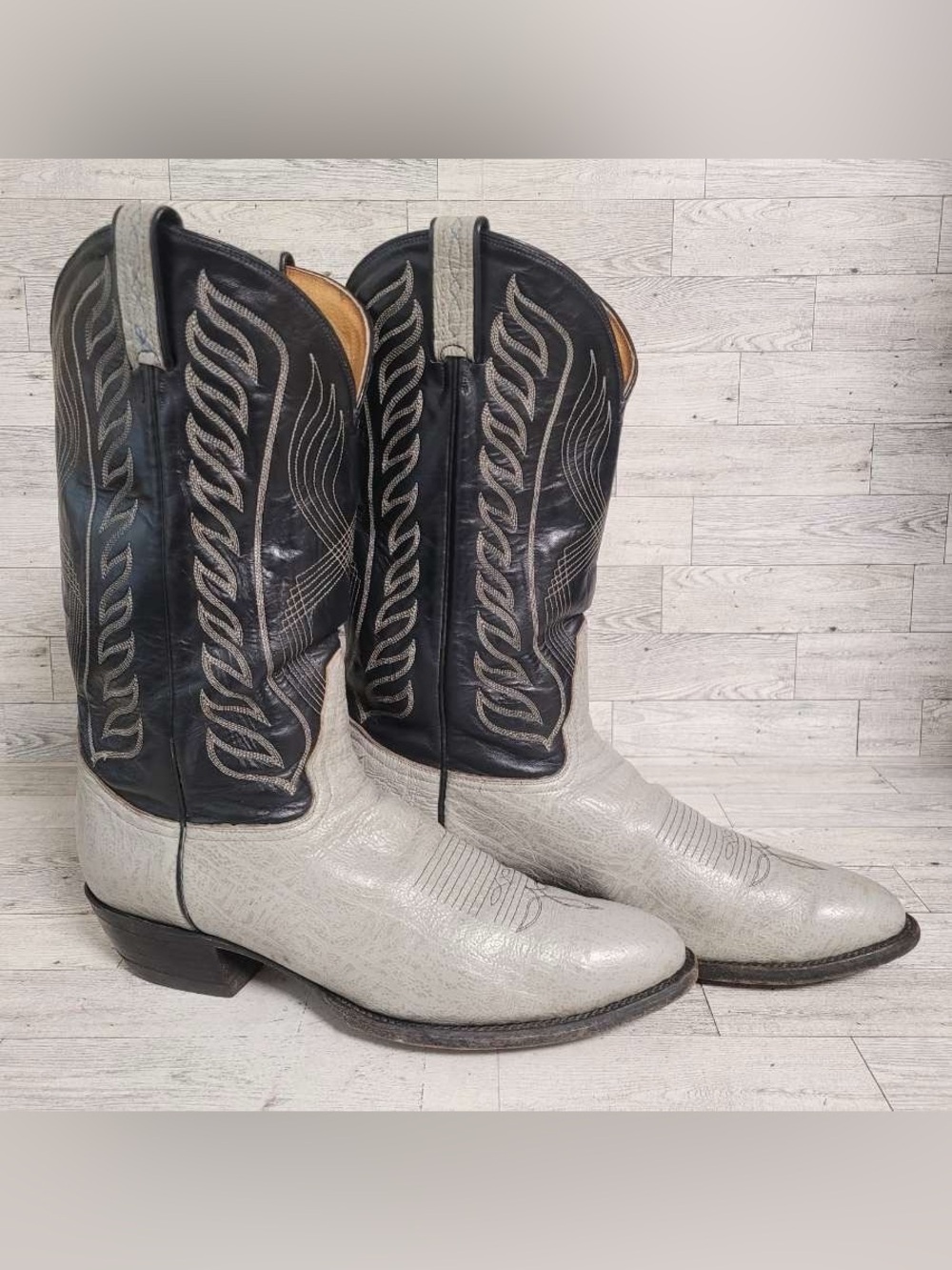 Men's Tony Lama Exotic Antelope Leather Grey Black Vintage Cowboy Boots Size 13